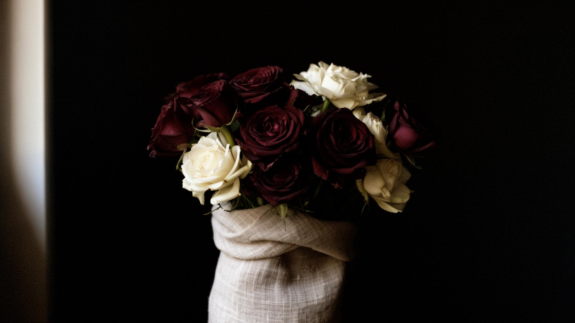 Editorial floral still life in low light